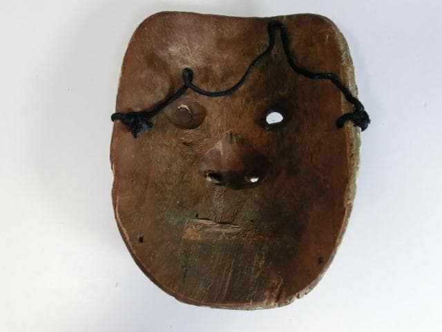 お面□ひょっとこ 古い木彫り面 神楽面 能面 手彫り 木製 時代物 骨董
