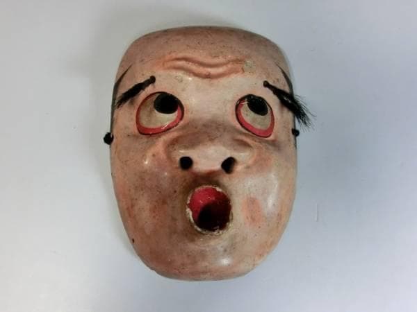 お面□ひょっとこ 古い木彫り面 神楽面 能面 手彫り 木製 時代物 骨董