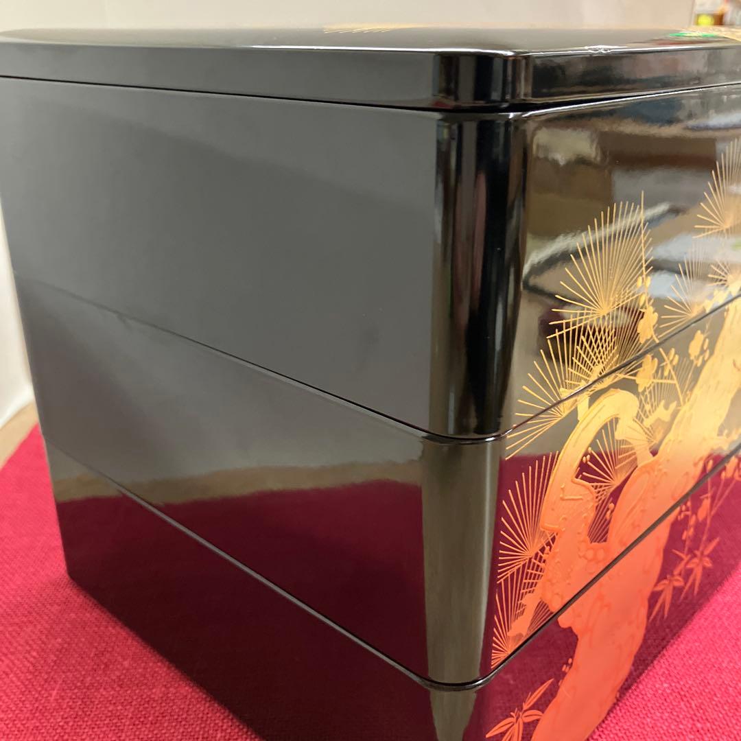 会津塗黒金老松松竹梅3段重箱