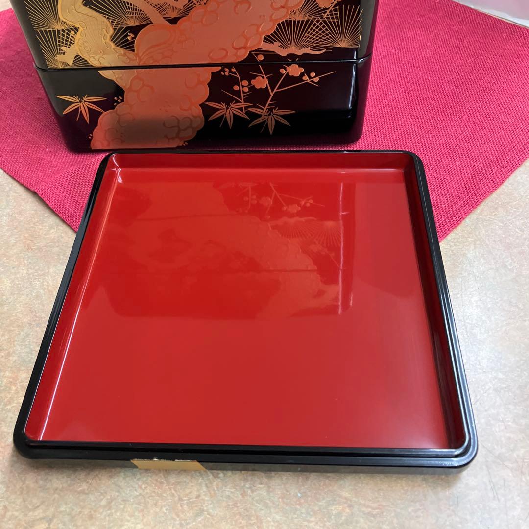 会津塗黒金老松松竹梅3段重箱