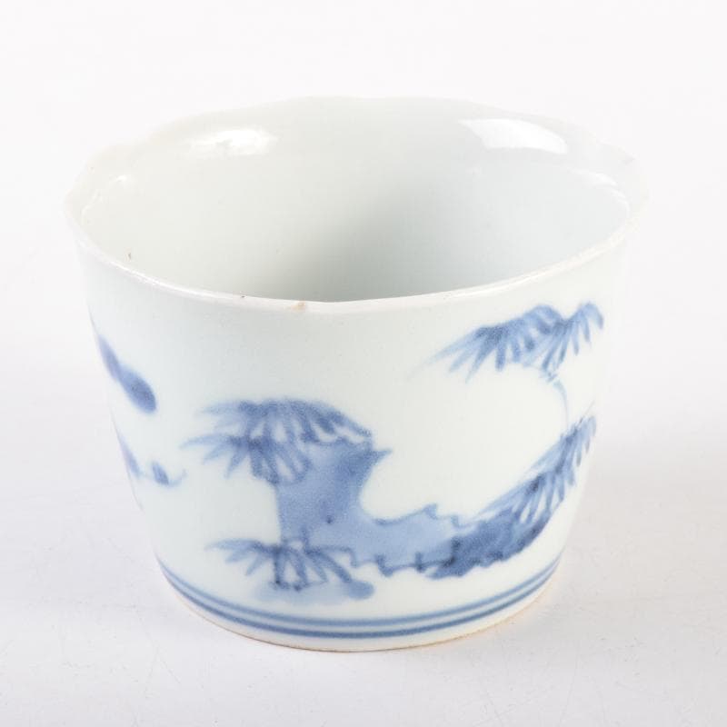 伊万里焼　染付　角福柿右衛門様式　松竹梅文　猪口　時代箱付　C　6969