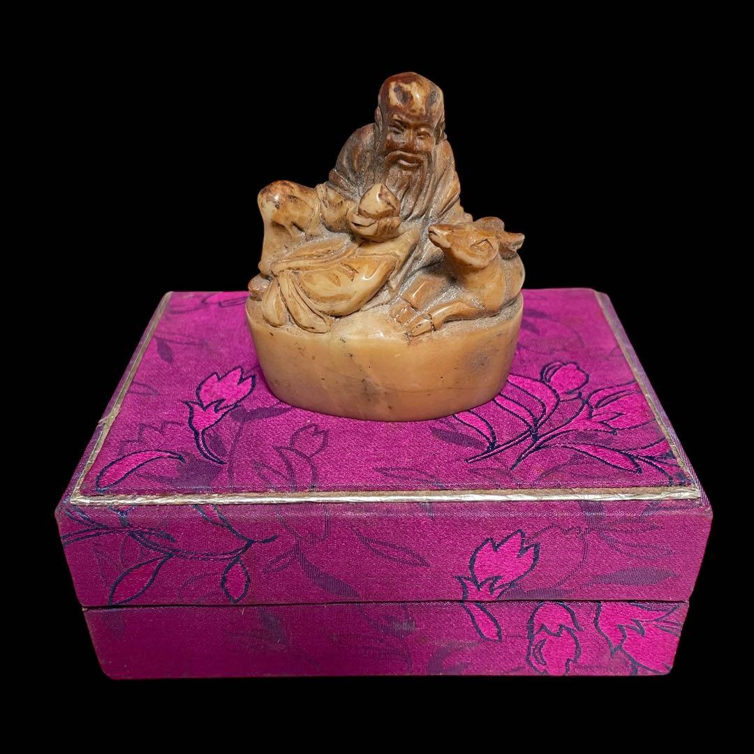 石彫 中国 彫刻 老子と子牛 紫箱付き 骨董品 - メルカリ
