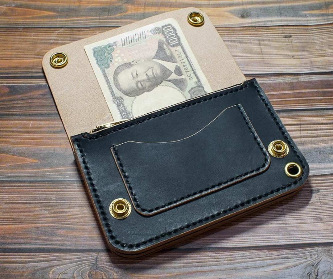 三層　ミドル トラッカーウォレット　茶芯 ブラック 真鍮 トラッカーウォレット