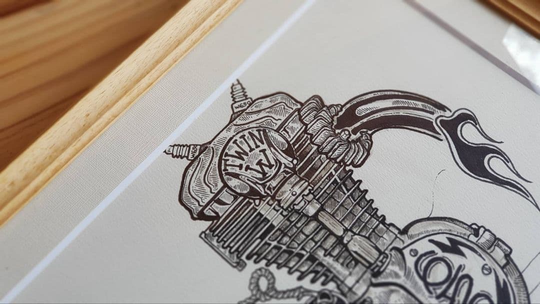 コンセプトデザインエンジンレトロバイクによるアート絵画 90's