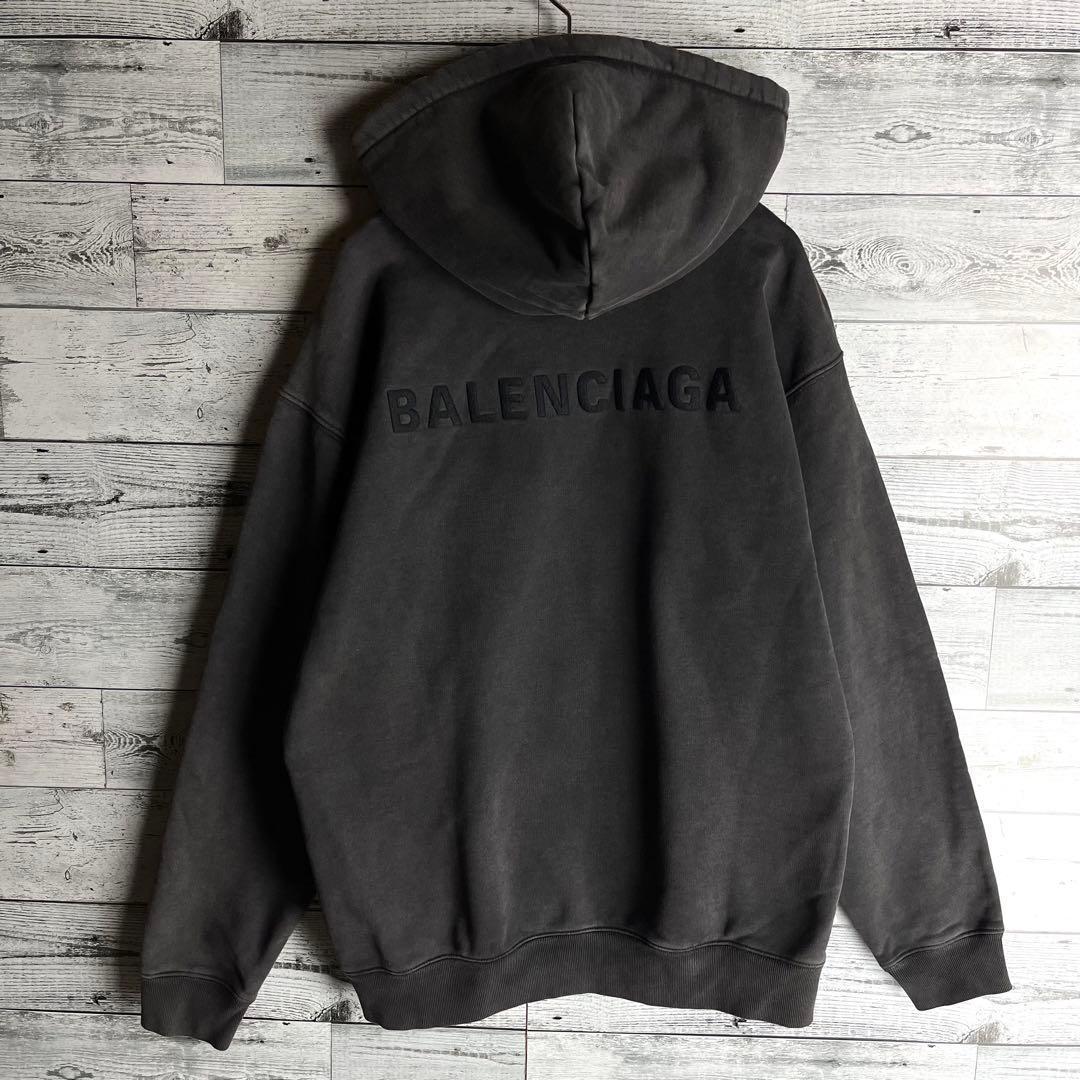 【超希少デザイン】バレンシアガ☆ 両面刺繍ロゴ入り ヴィンテージ加工 パーカー.