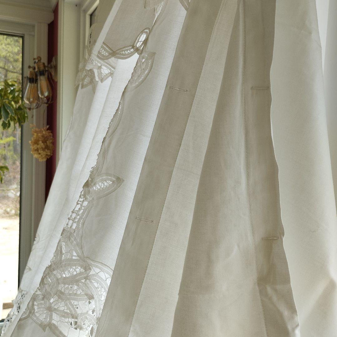 イギリスVintage バテンレース コットンカーテン 2枚組