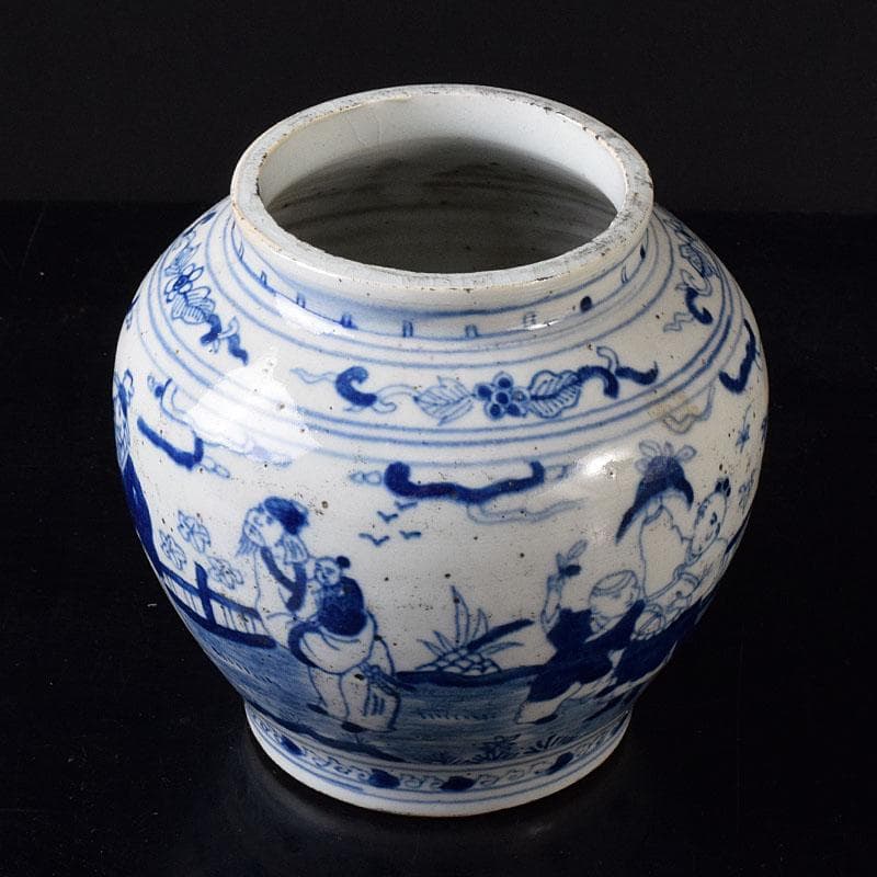 中国　青花　山水人物文　壷　V　R8388