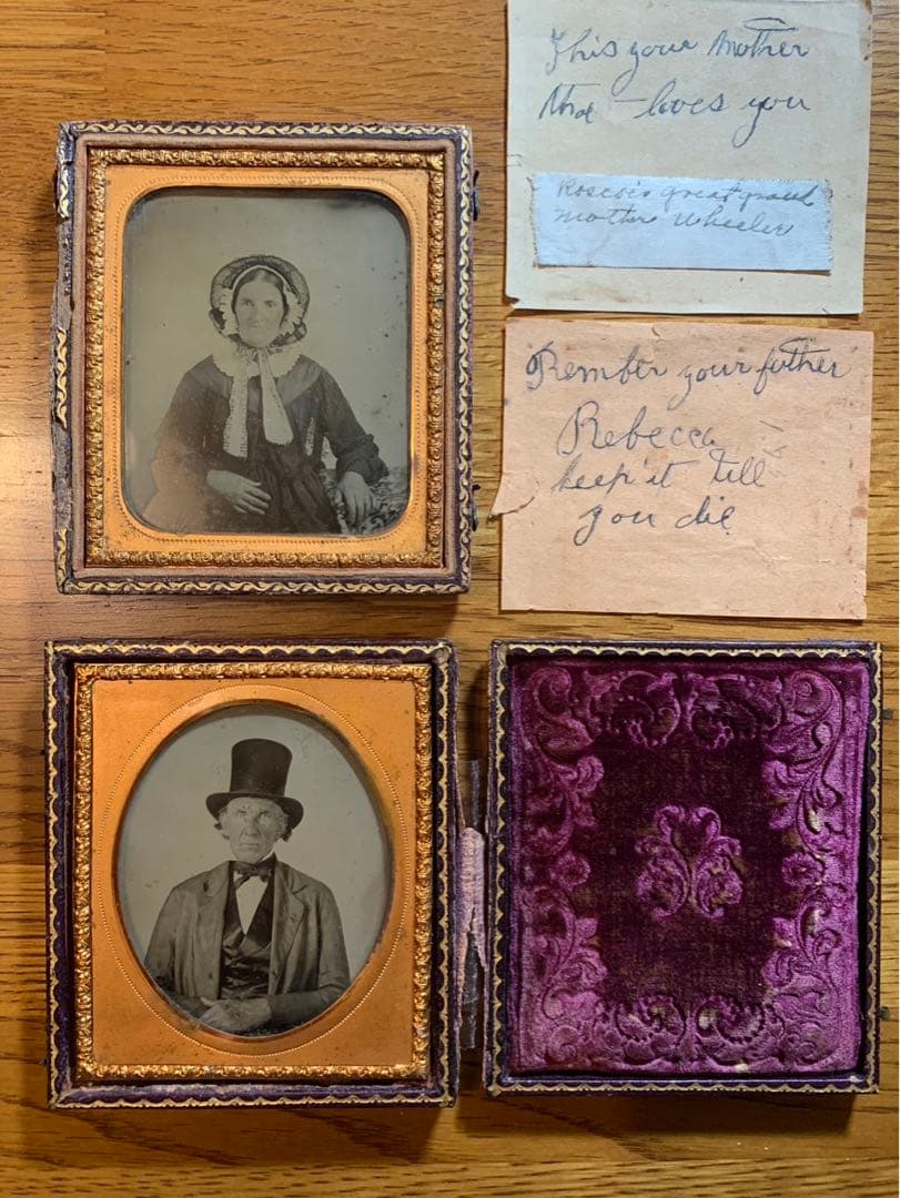 アンブロタイプ　アンティークフォト　ロット（2）夫と妻　面白い手書きのメモ付き。 アンブロタイプ アンティークフォト ロット（2）夫と妻 面白い手書きの