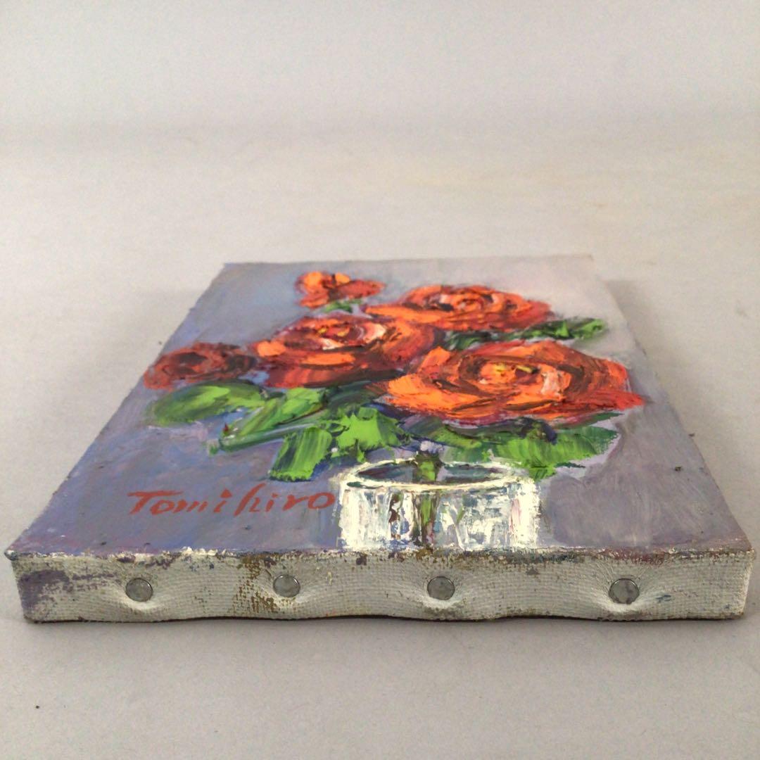 No3888 額装　真作　金原富広「バラ」　2000年 油彩画　裏書有 送料無料