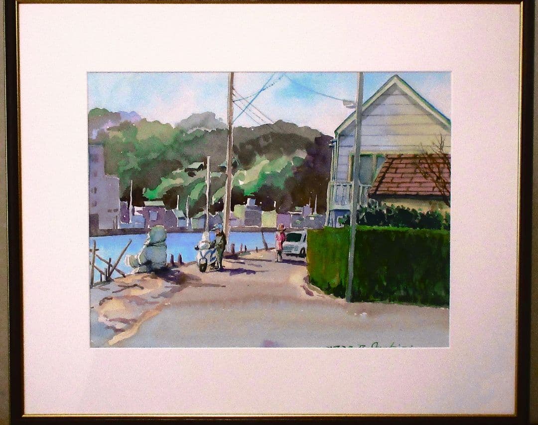 風景 水彩画 フレーム付き 2017年作 F6サイズ 原画