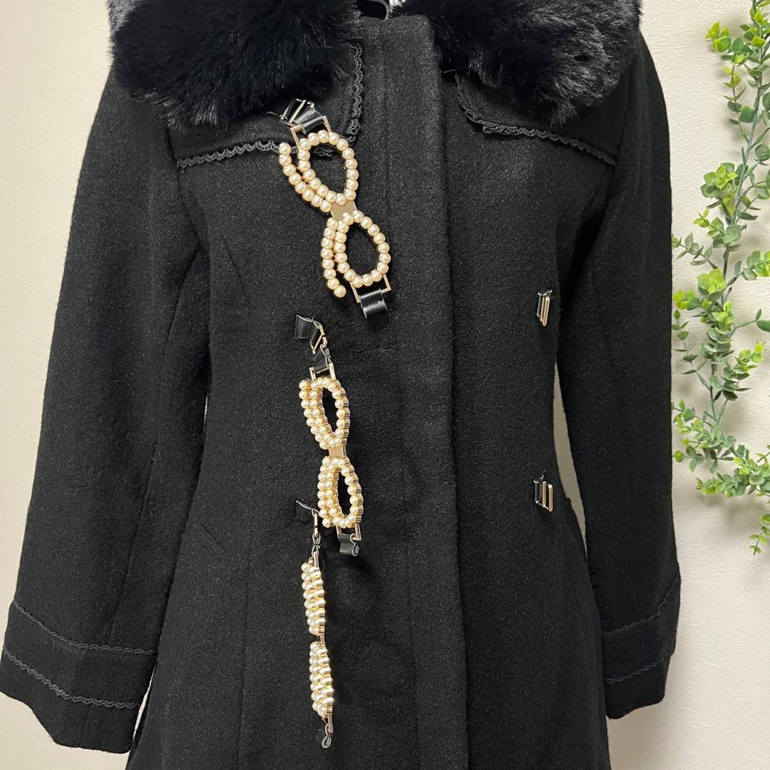 LIZ LISA リズリサ パールリボンビット コート ブラック ファー 黒