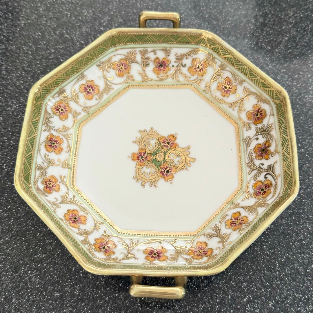 オールドノリタケ RC-Nippon印 取手付き八角皿 金盛 ヴィンテージ