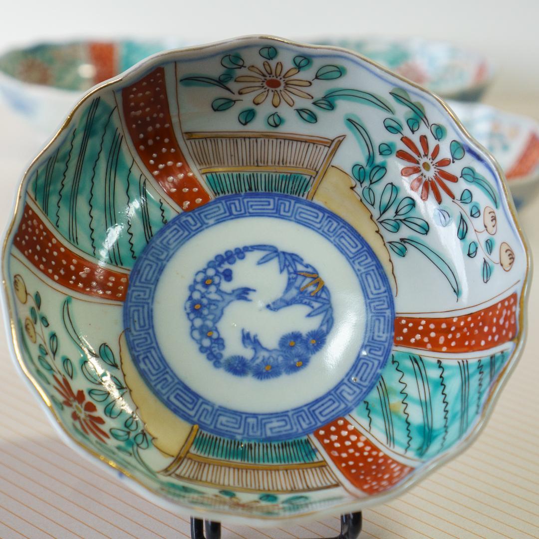 古伊万里 錦手 金彩色絵 膾皿 なます皿 5客
