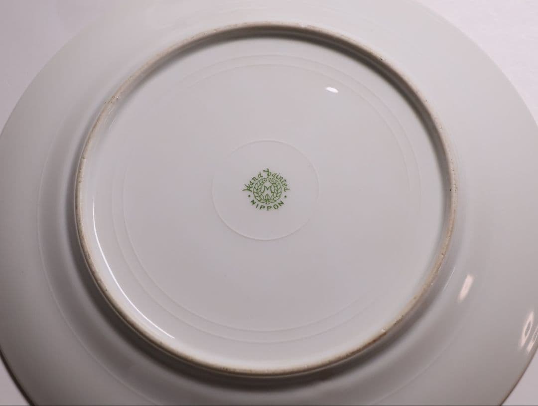 CM298】オールドノリタケ 鹿 皿 プレート 金彩 盛上 緑 グリーン 明治