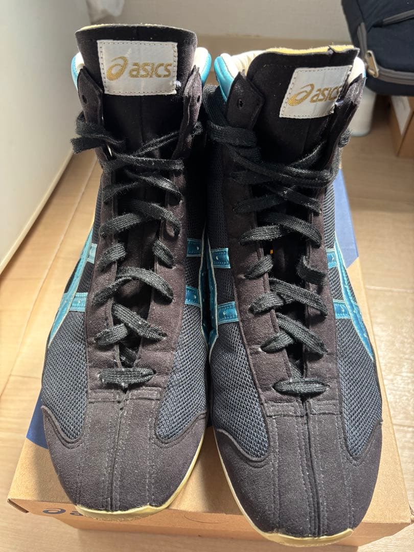 asics ボクシングシューズ 黒/水色 アシックス ボクシングシューズ
