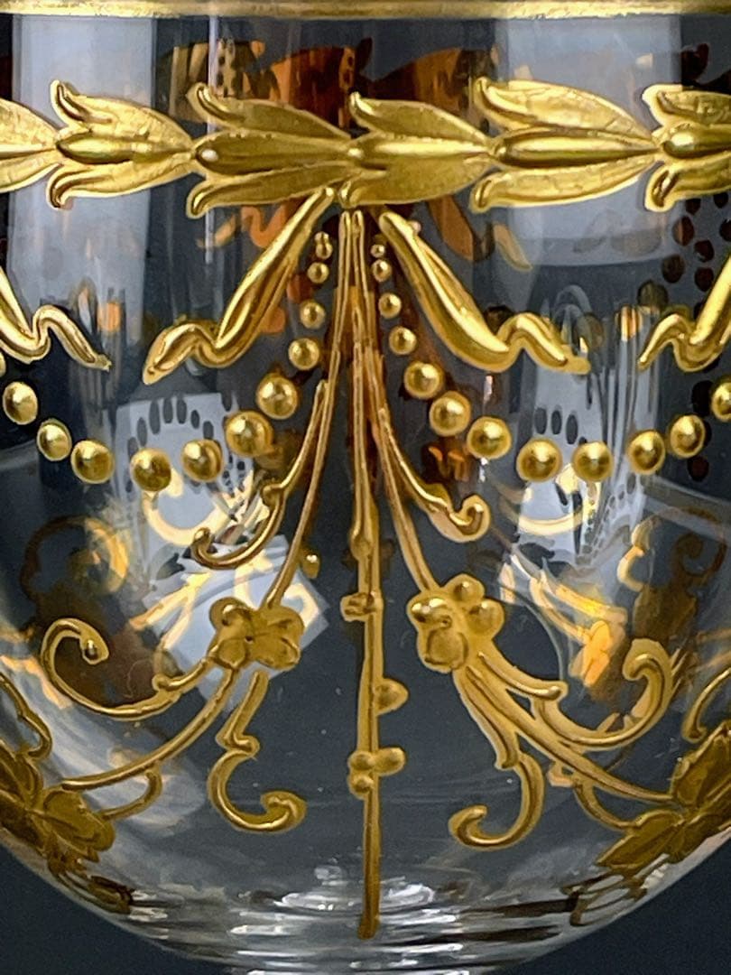 ボヘミアンガラス 盛上金彩 エナメル彩 ワイングラス ボヘミア グラス