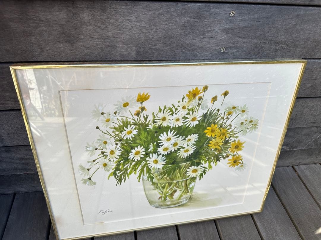 花瓶の花 水彩画 フジコ｜橋本不二子 マーガレット グラスブーケ A.P.