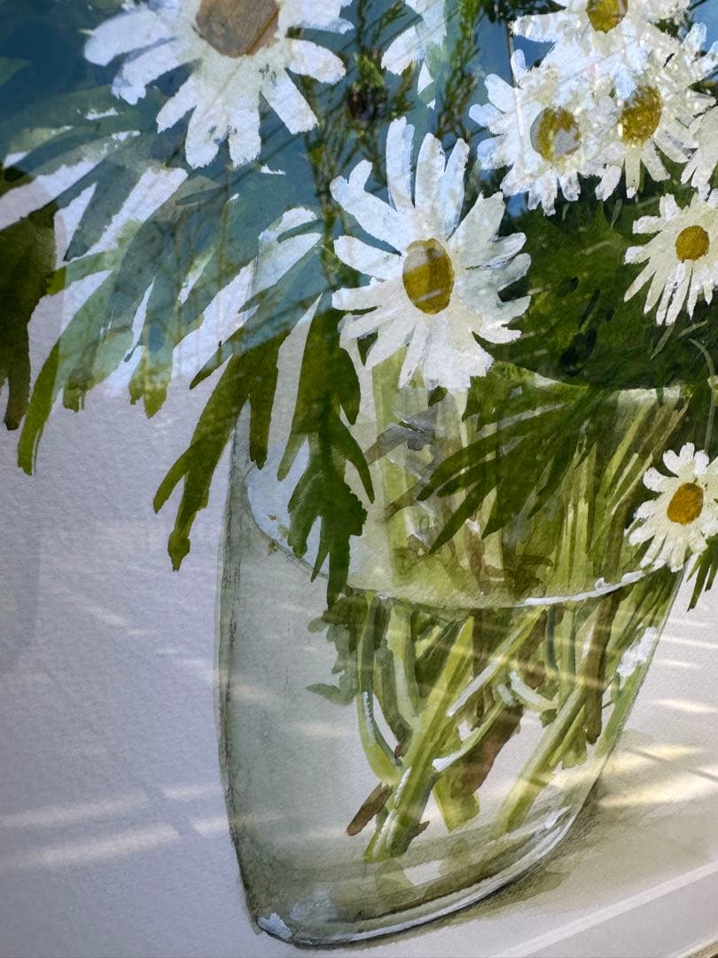花瓶の花 水彩画 フジコ｜橋本不二子 マーガレット グラスブーケ A.P.