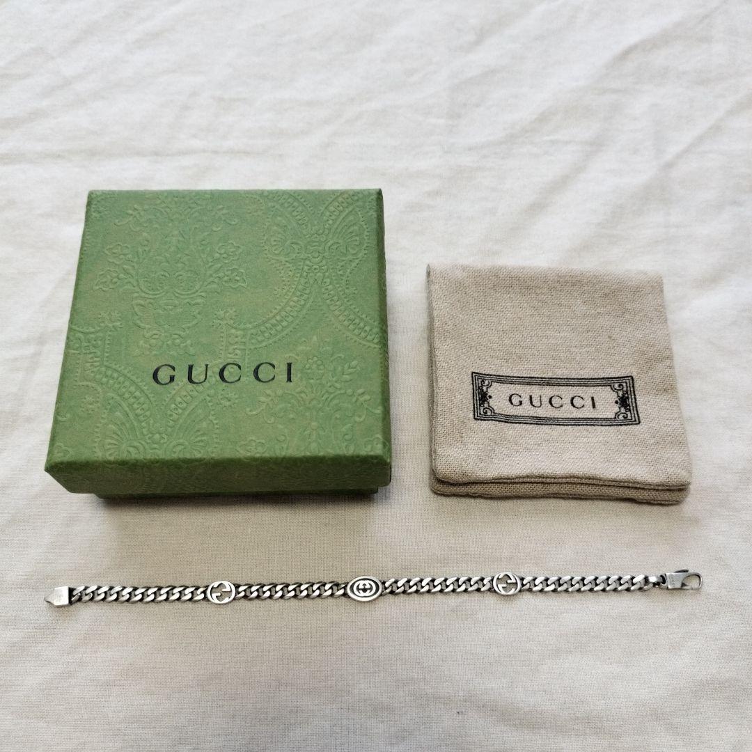 再出品 GUCCI グッチ エナメルインターロッキングG 喜平ブレスレット17号