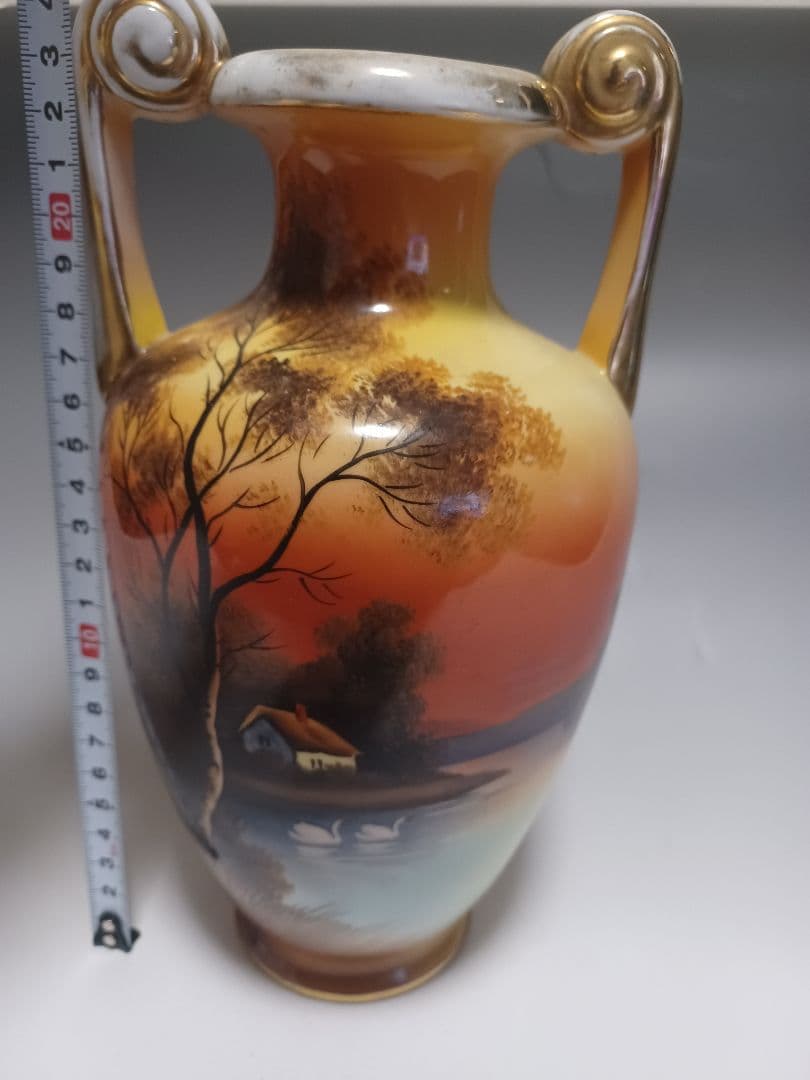 希少 オールドノリタケ花瓶 マルキ印 夕暮れ