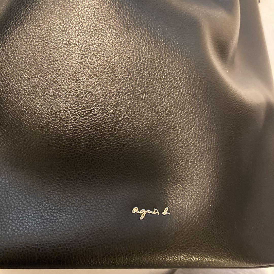 agnes b. アニエスベーボヤージュ 黒 レザー 巾着型 ショルダーバッグ