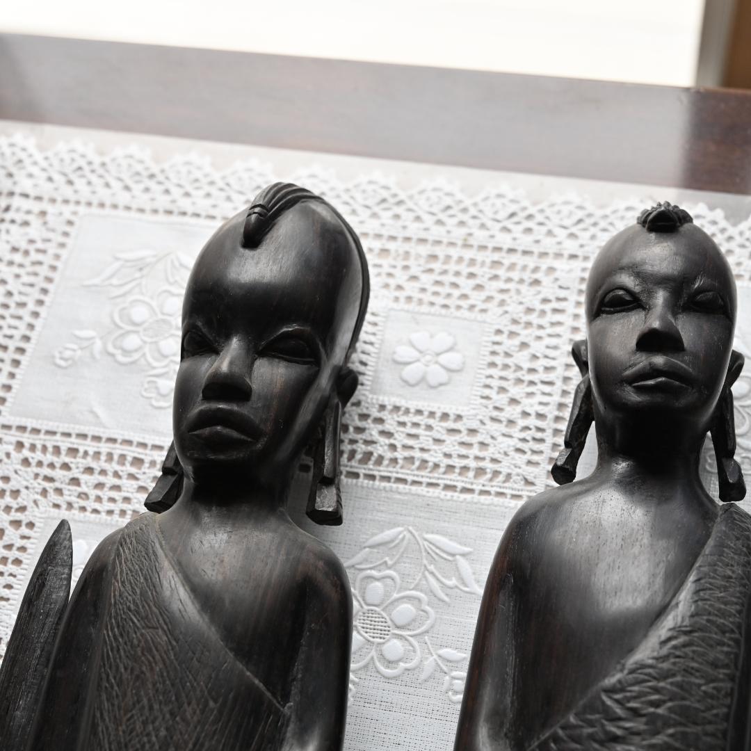 アフリカ民芸 木彫 人物像 2体セット 大型 プリミティブアート オブジェ