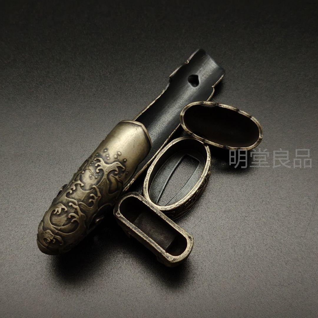 年末セール　柄鞘一式金具　縁頭　栗形　鐺　海波の図　突兵拵　銅製　日本刀装具