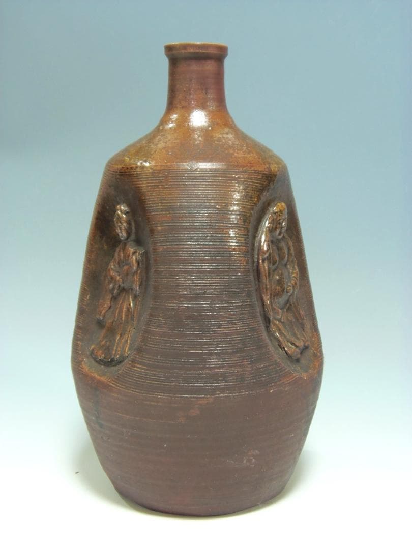 三面人形大徳利 臍徳利 花入 花瓶 一輪指し 江戸時代 レア古備前・