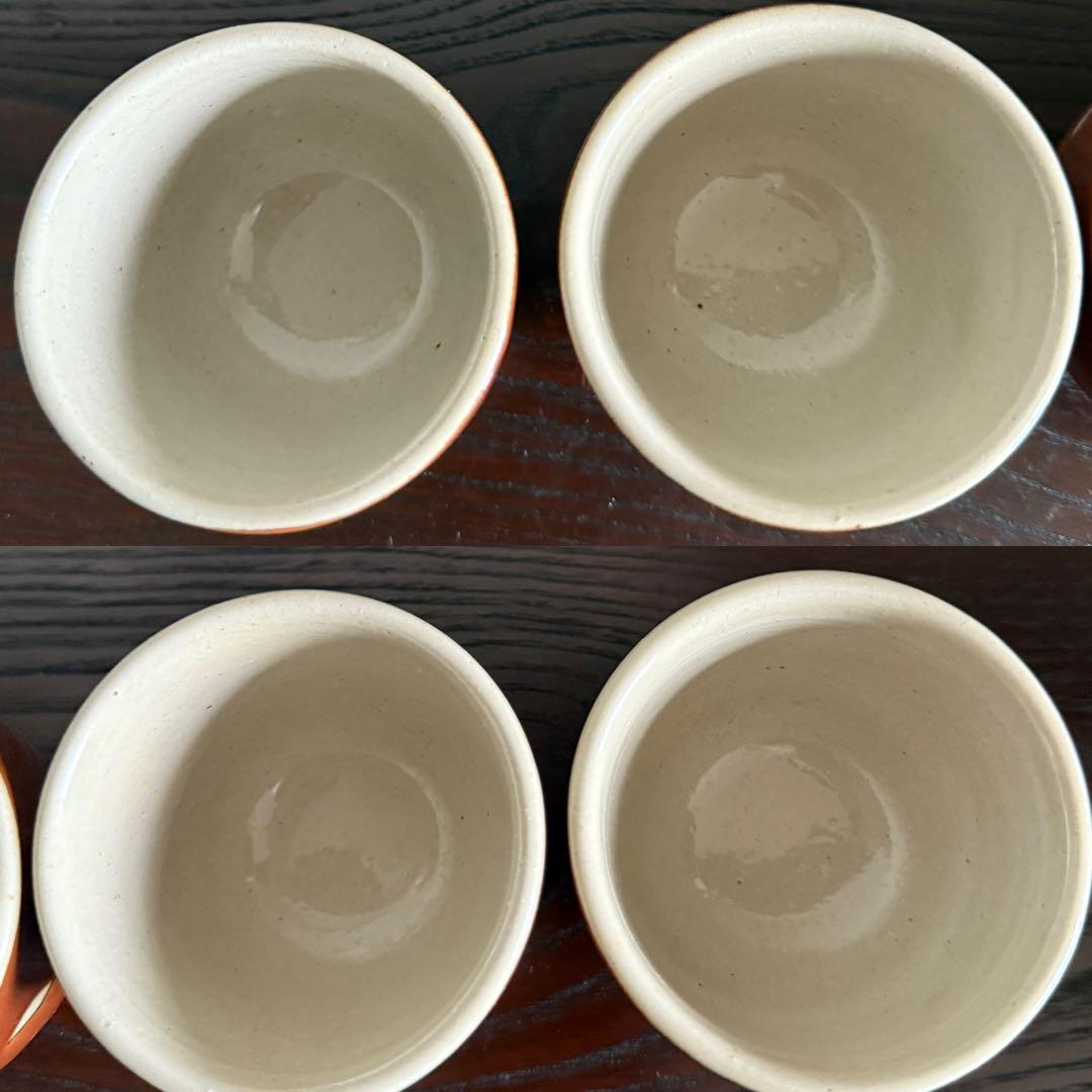 民藝 古作 益子焼 柿釉 抜絵 茶器揃 急須 湯呑み4客