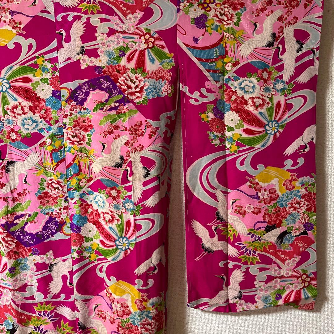 七五三　7歳　ハーフ成人式　アンティーク　ピンク　総柄　大正ロマン　着物セット