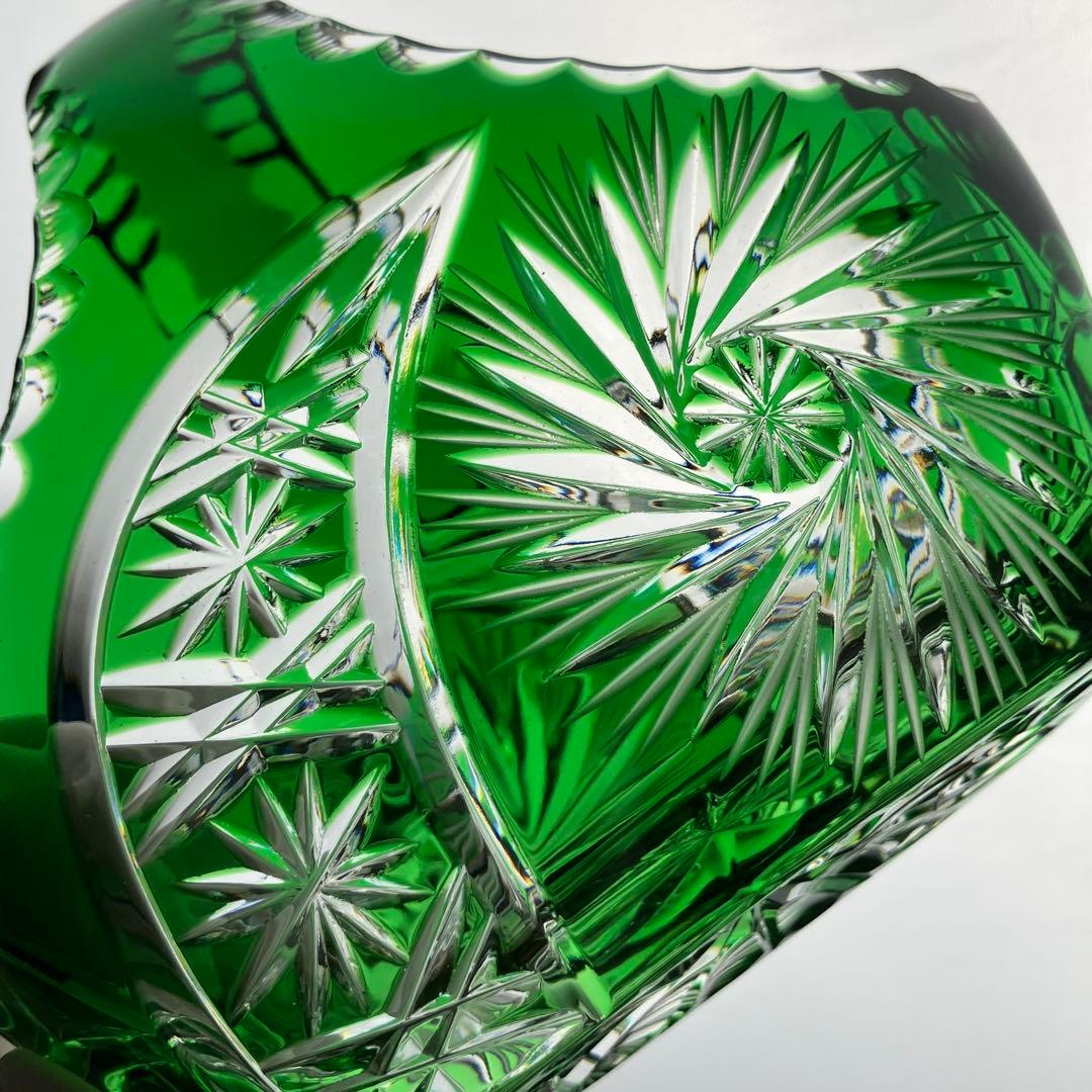 希少 切子 クリスタル カット ガラス バスケット 鉢 オブジェ 置物