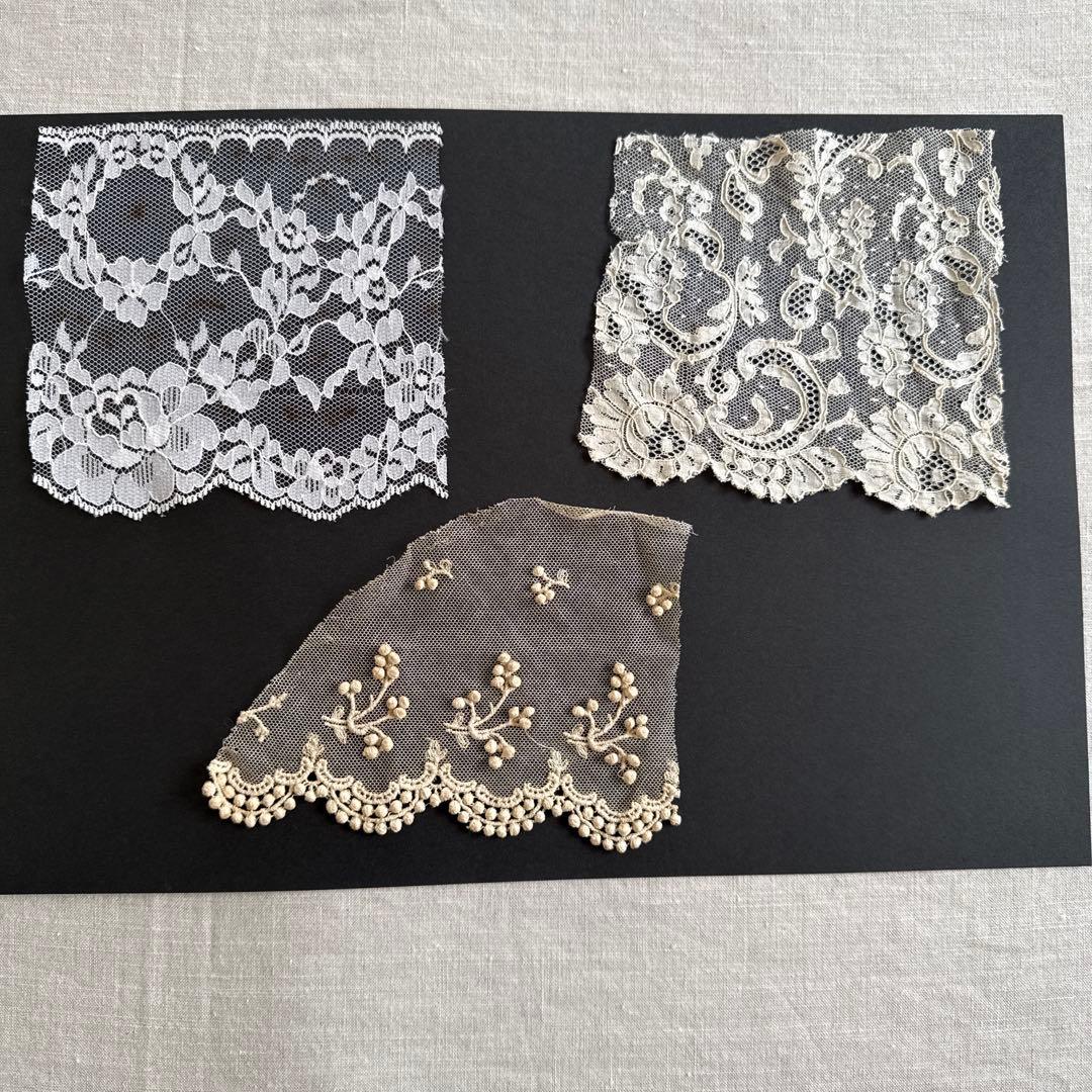 N-81フランスアンティークレース チュールレース 刺繍 3点セット