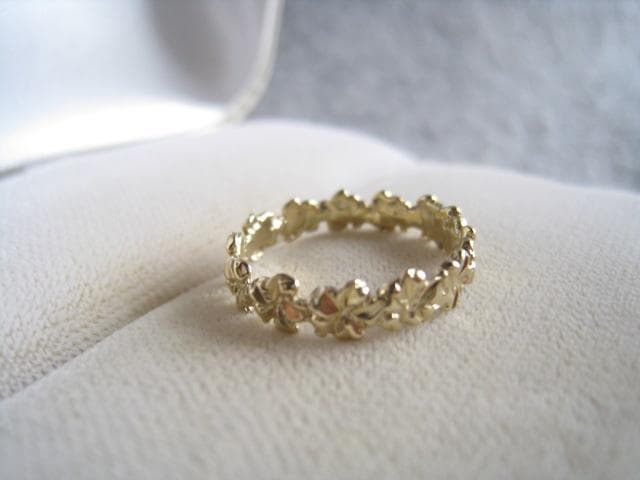 ☆素敵！一連花形 最大幅4.5mm k14金イエローゴールド指輪リング新品！
