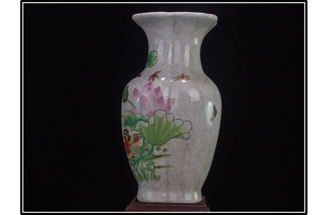 祖父蔵出品　　中国 清時代　在銘手描き花瓶 美術品DE1033A6-3