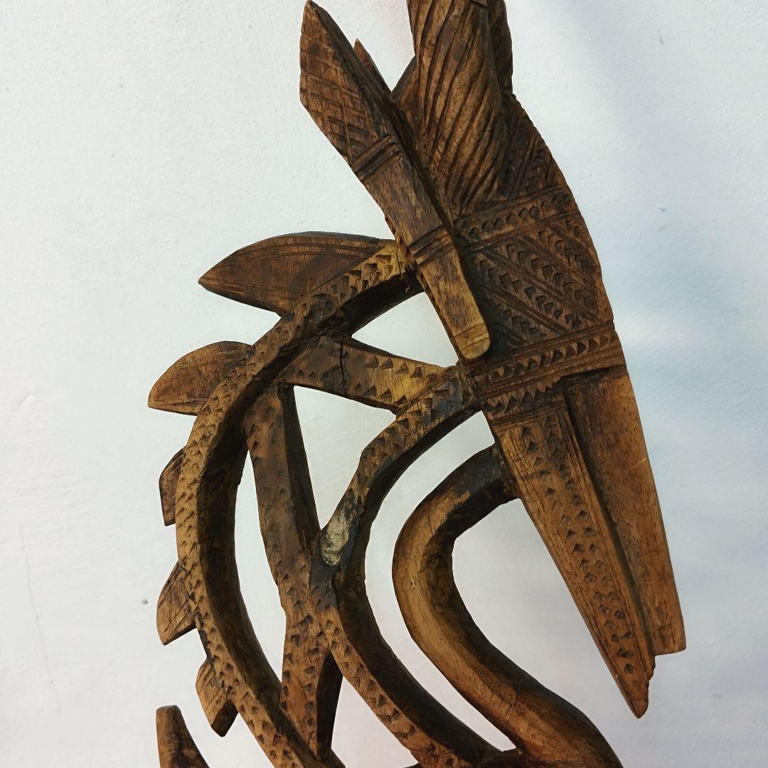 アフリカ美術【マリ共和国】バンバラ族 木彫り チワラ 頭上面 オブジェ