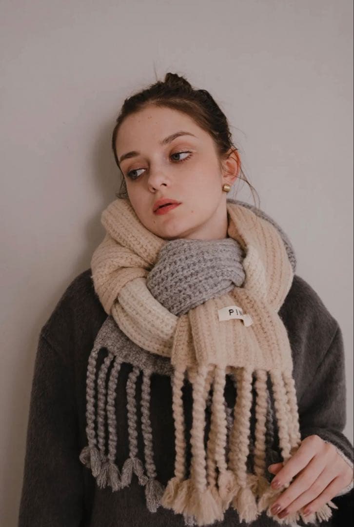 pinue トライカラーニットマフラー ピヌエ トライカラーニットマフラー