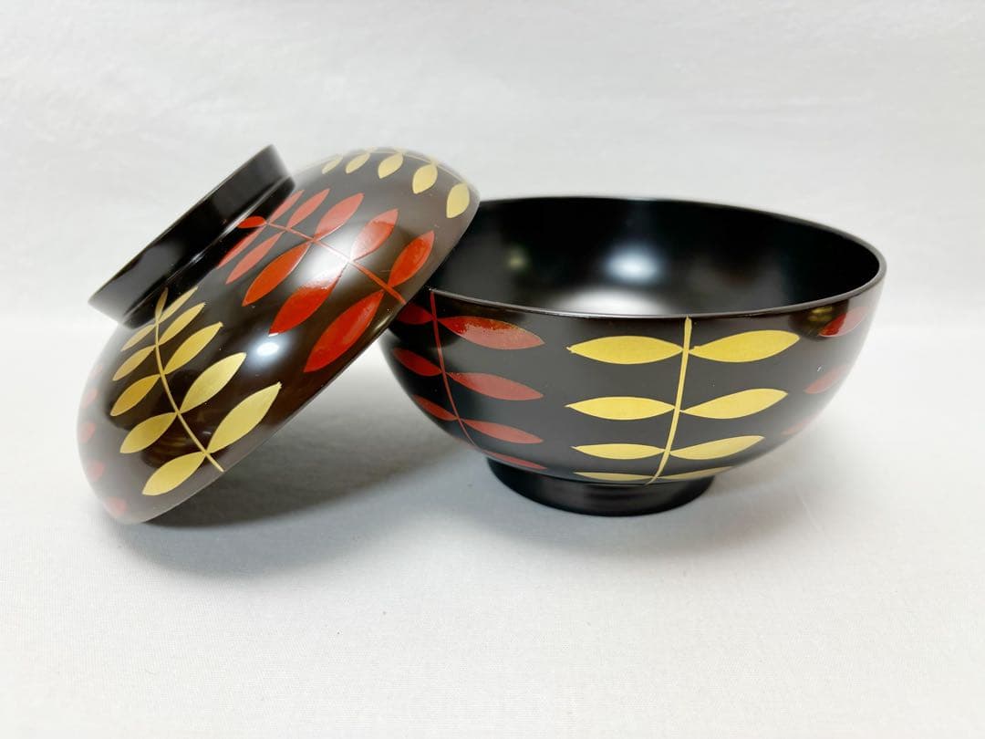 未使用 懐石道具 塗師 岡本陽斎作 木製黒真塗 金彩蒔絵 煮物椀 5客揃 共箱