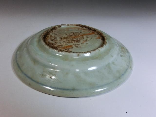 皿□中国明王朝期 花唐草 砂高台 鳳凰芙蓉文様 呉須染付皿 砂高台 古玩