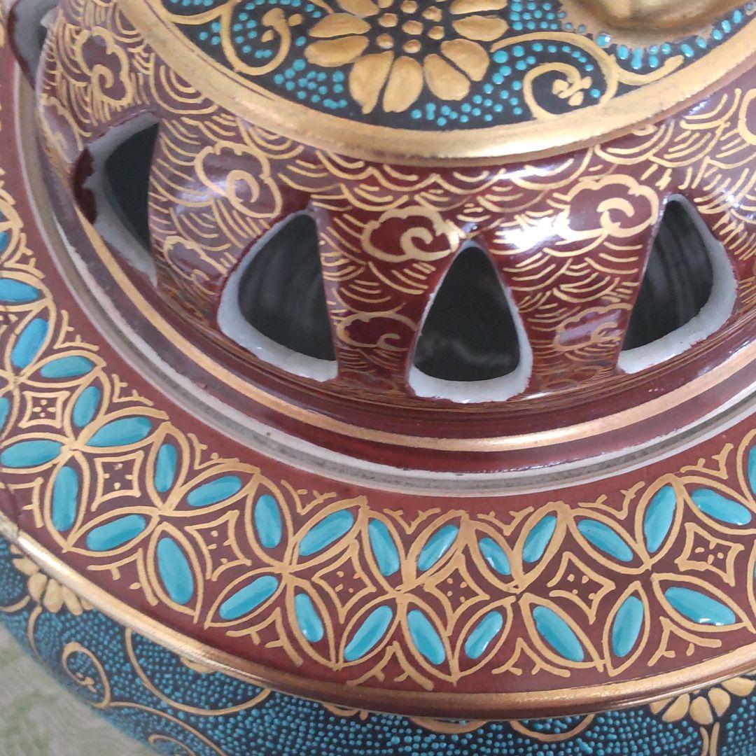 九谷焼特大青粒鉄仙香炉【特注品】【特注サイズ】【存在感】【手打青粒】