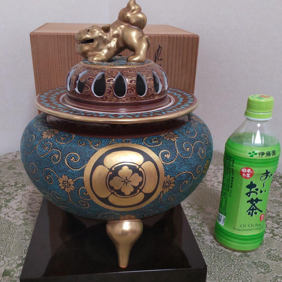 九谷焼特大青粒鉄仙香炉【特注品】【特注サイズ】【存在感】【手打青粒】