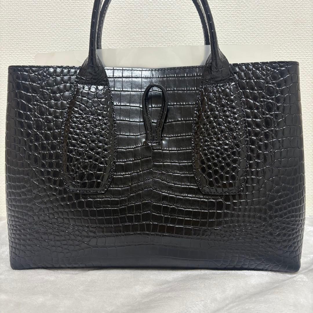 ロンシャン ロゾ M クロコエンボス ブラック レディース