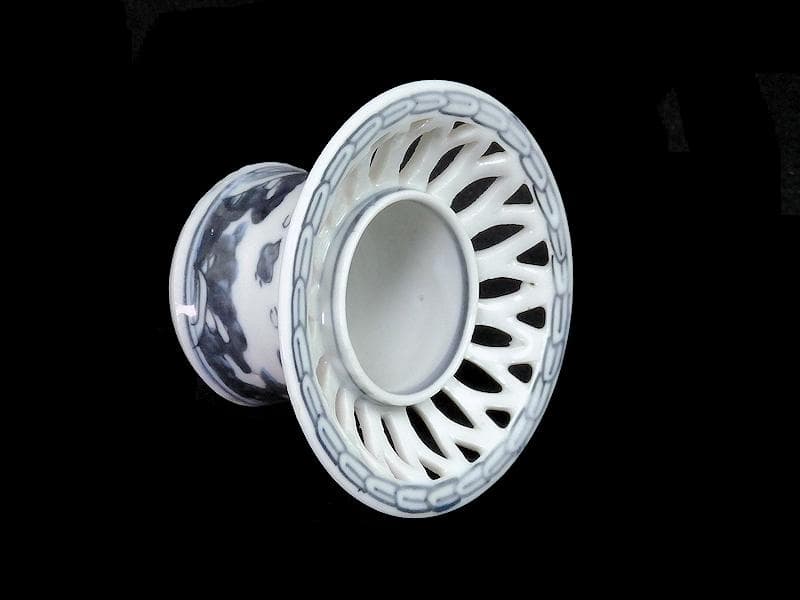 古伊万里 染付 透かし 波千鳥の図 盃台 D195AS-fbhb