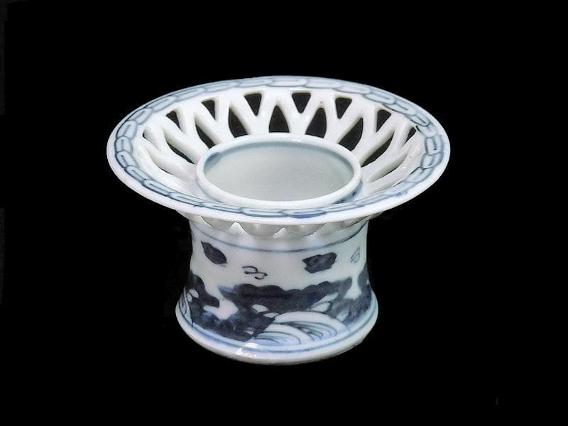 古伊万里 染付 透かし 波千鳥の図 盃台 D195AS-fbhb