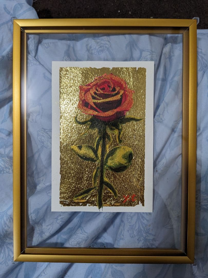 超美品！値下げ交渉あり。赤薔薇　金箔　アクリル画　絵画