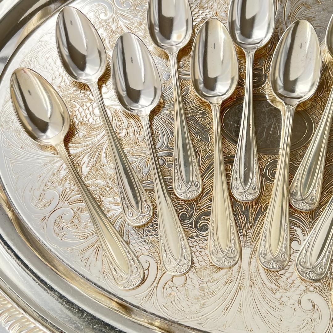 【仏蘭西】 レリーフ コーヒースプーン 12本【シルバープレート】アールヌーボー