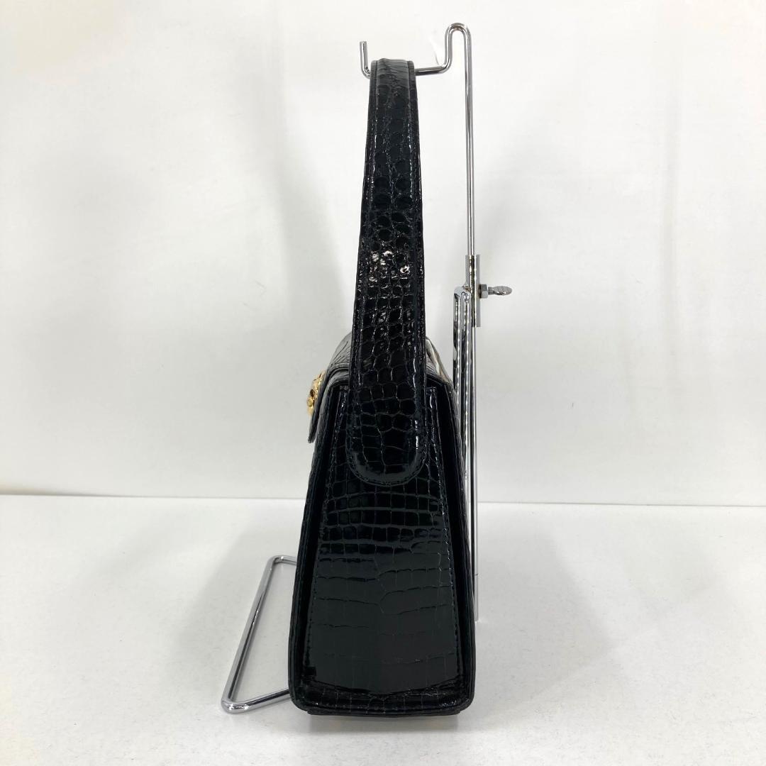 美品 クロコダイル　ハンドバッグ　高級　ゴールド金具　ブラック