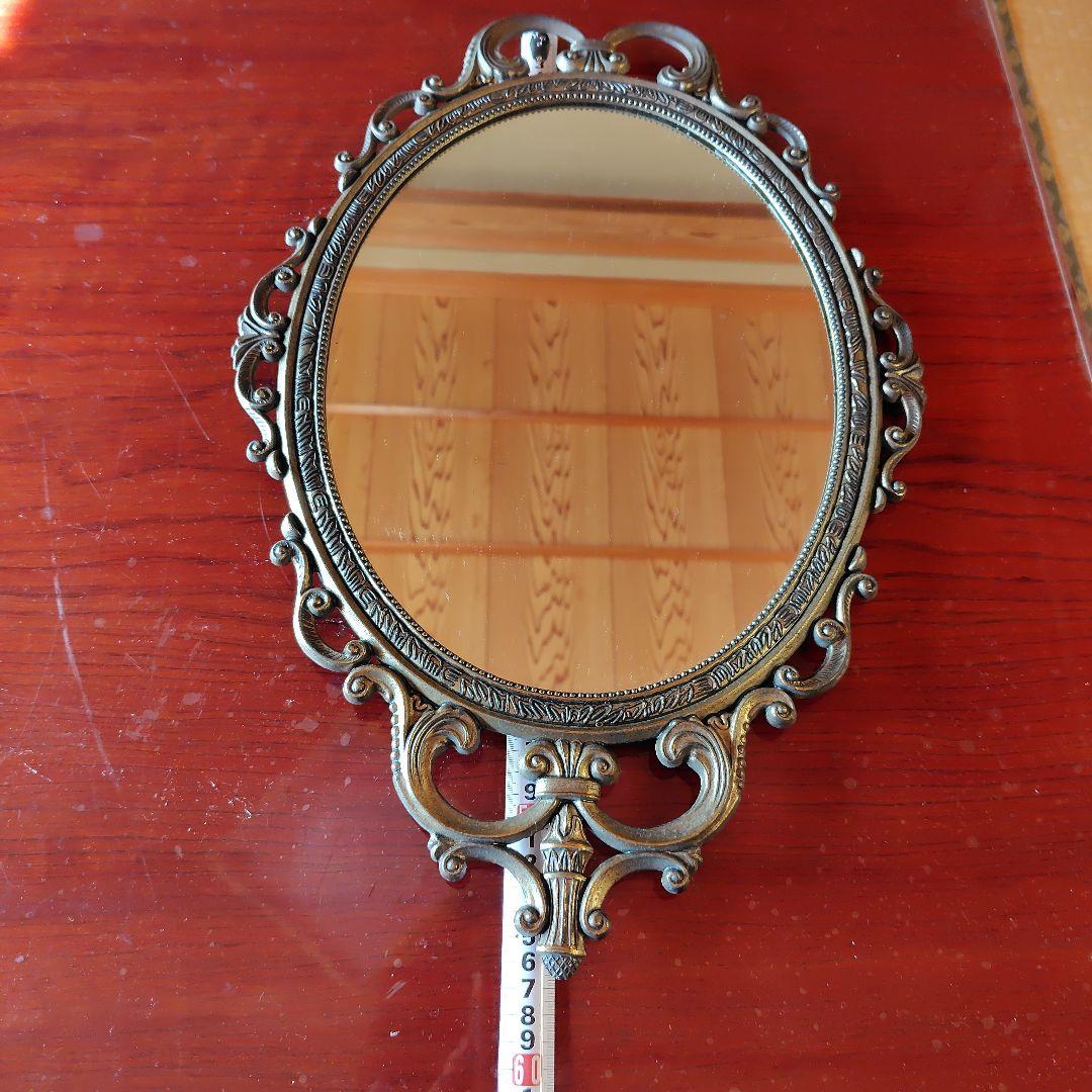 ブロンズ装飾オーバルミラー アンティーク 壁掛 鏡 壁掛け 楕円 ウォールミラー アンティーク ゴールド ロココ調