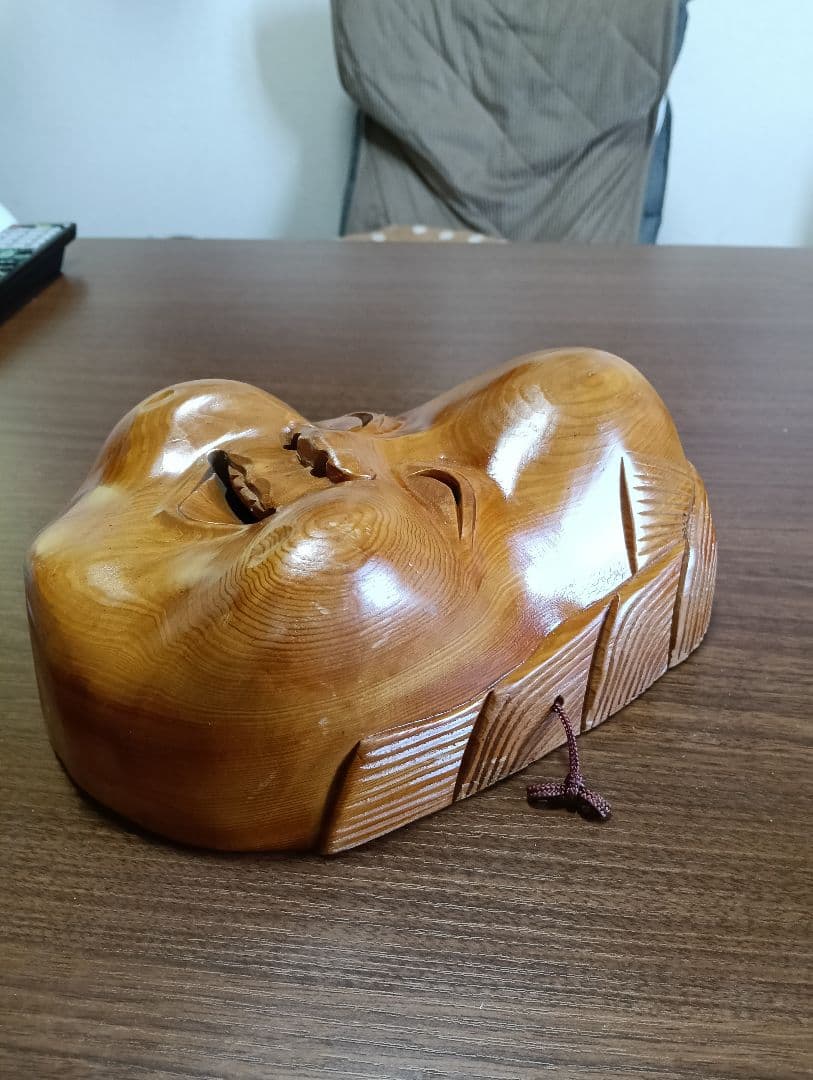 骨董 木製面 おかめ 縁起物 手掘り 木彫り 壁掛け お面 - メルカリ