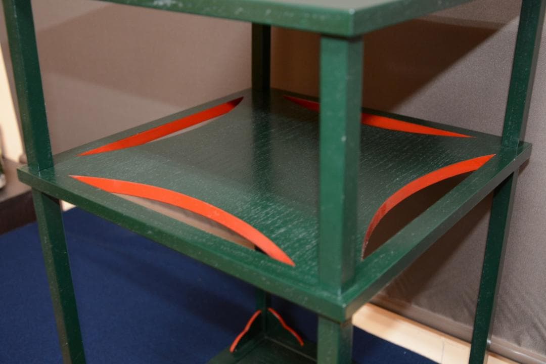 茶道具 美品 糸巻棚 天然漆 青漆爪紅 碌々斎好写 京塗師