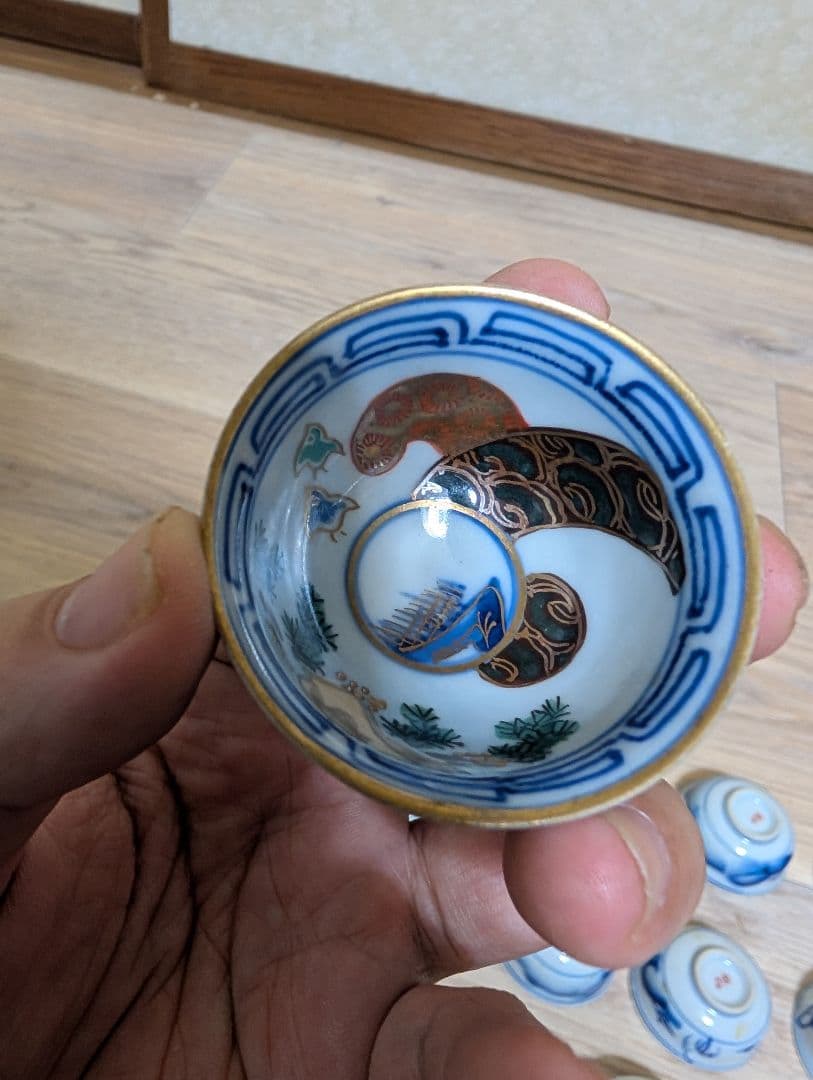 レトロ九谷焼おちょこ15個セット